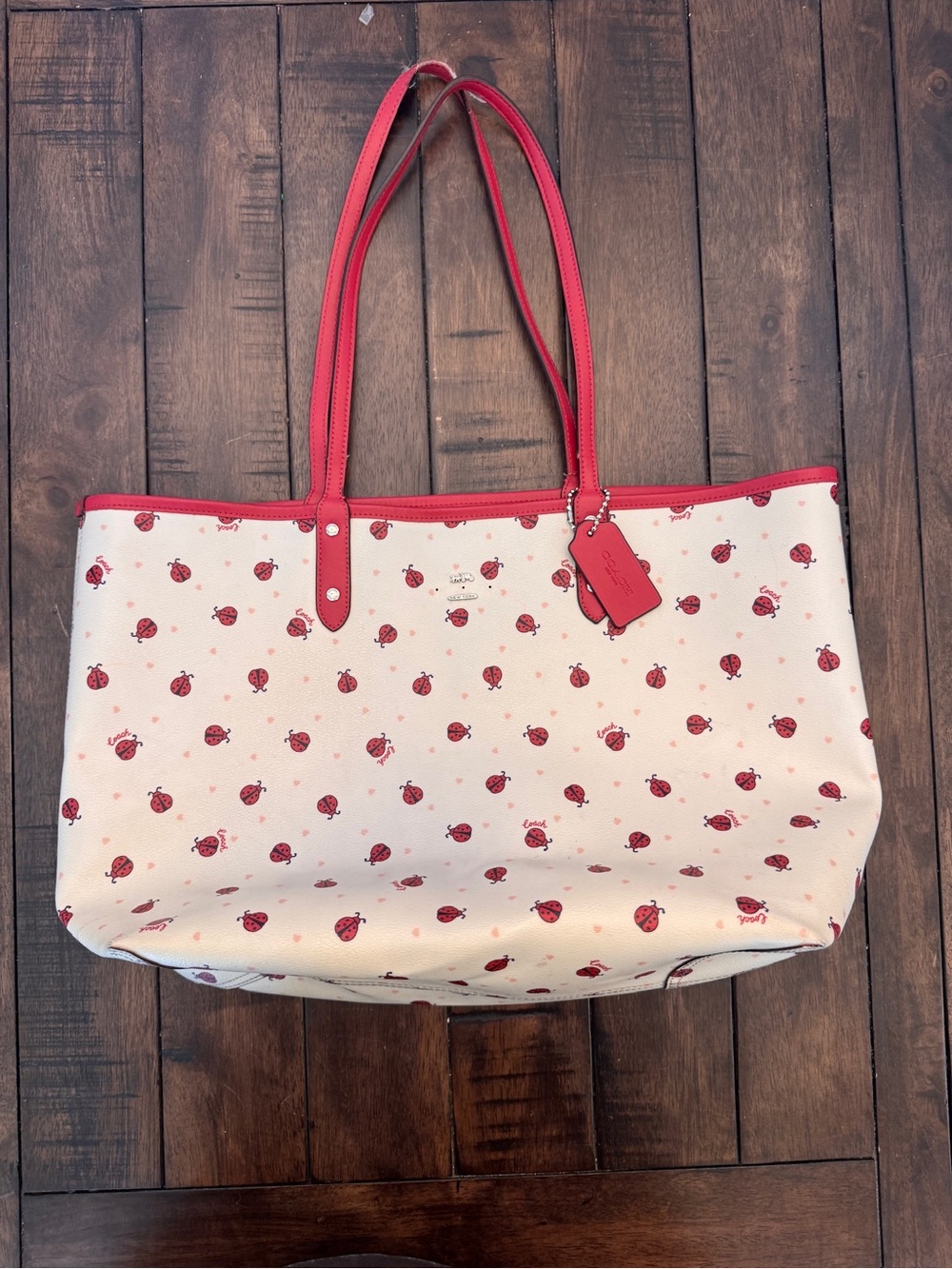 Coach City Tote Ladybug Red Reversible Large Tote Open Top READ
